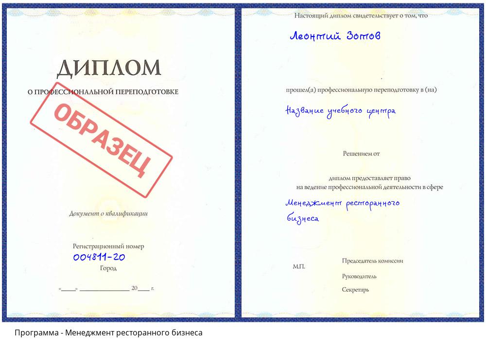 Менеджмент ресторанного бизнеса Серов