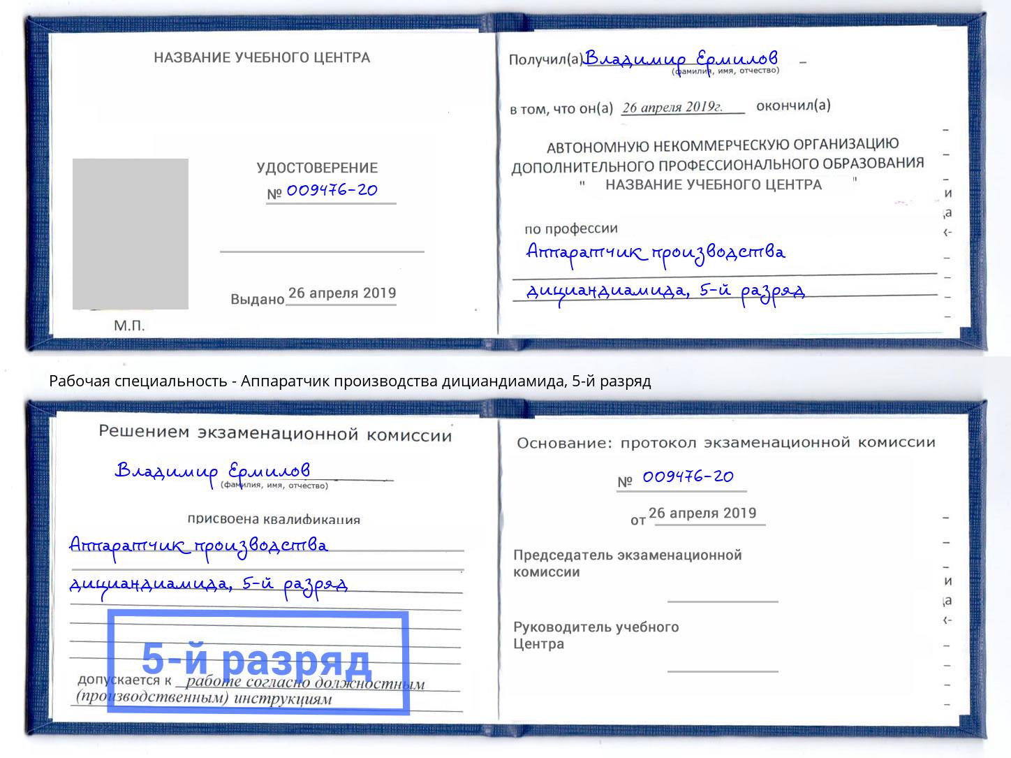 корочка 5-й разряд Аппаратчик производства дициандиамида Серов