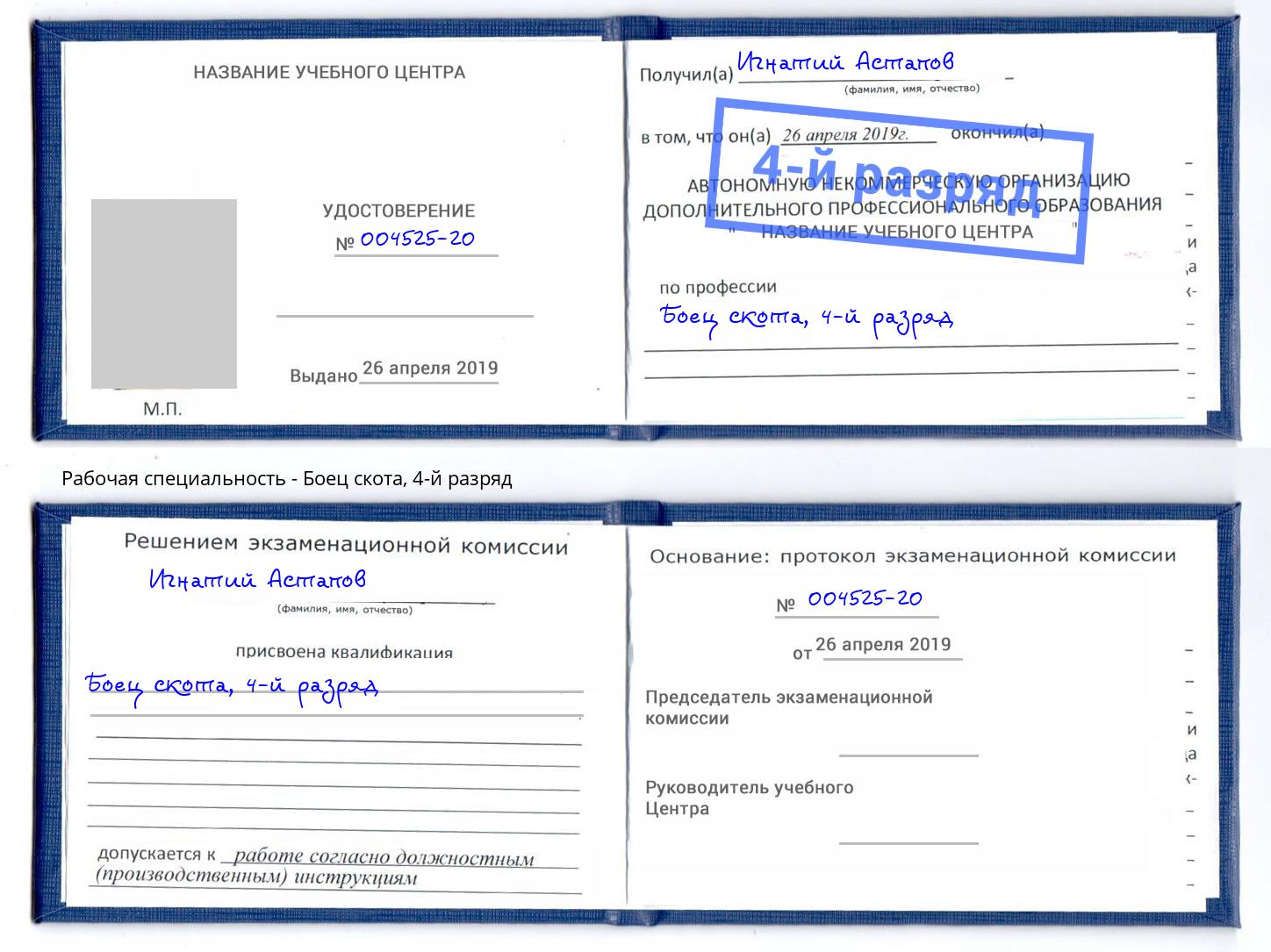 корочка 4-й разряд Боец скота Серов