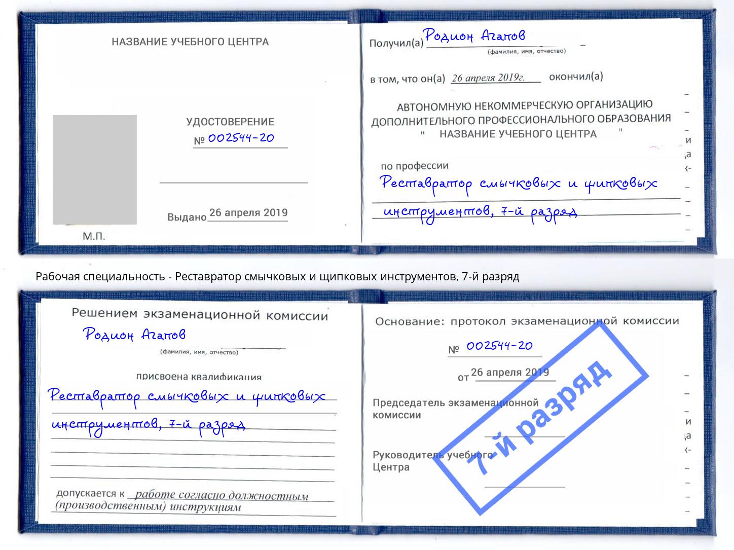 корочка 7-й разряд Реставратор смычковых и щипковых инструментов Серов