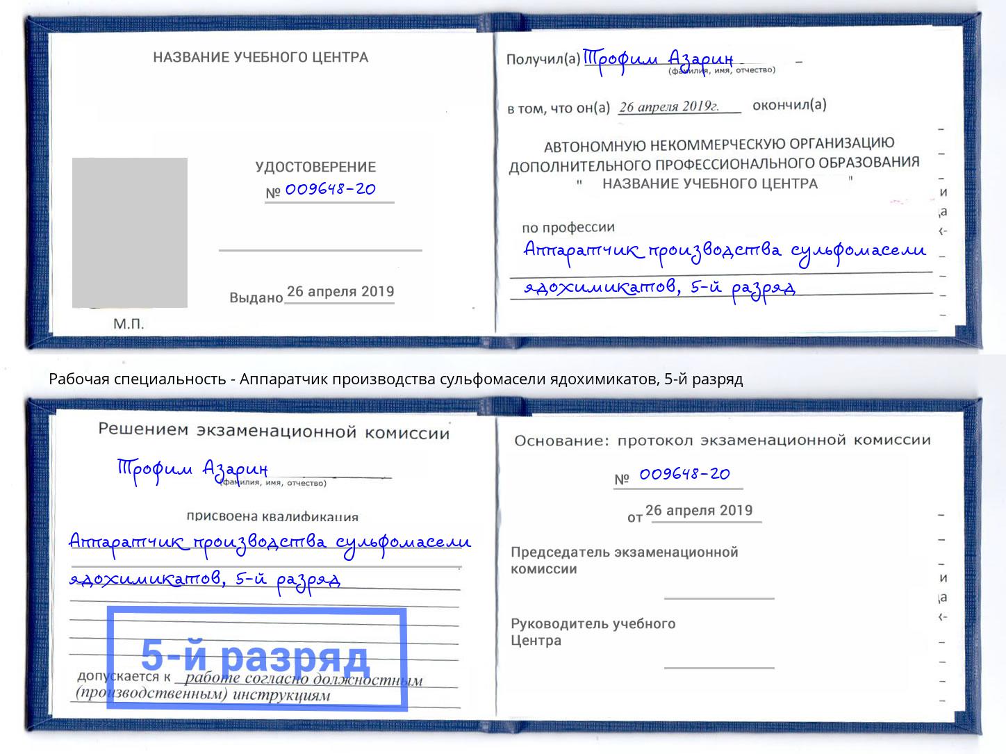 корочка 5-й разряд Аппаратчик производства сульфомасели ядохимикатов Серов