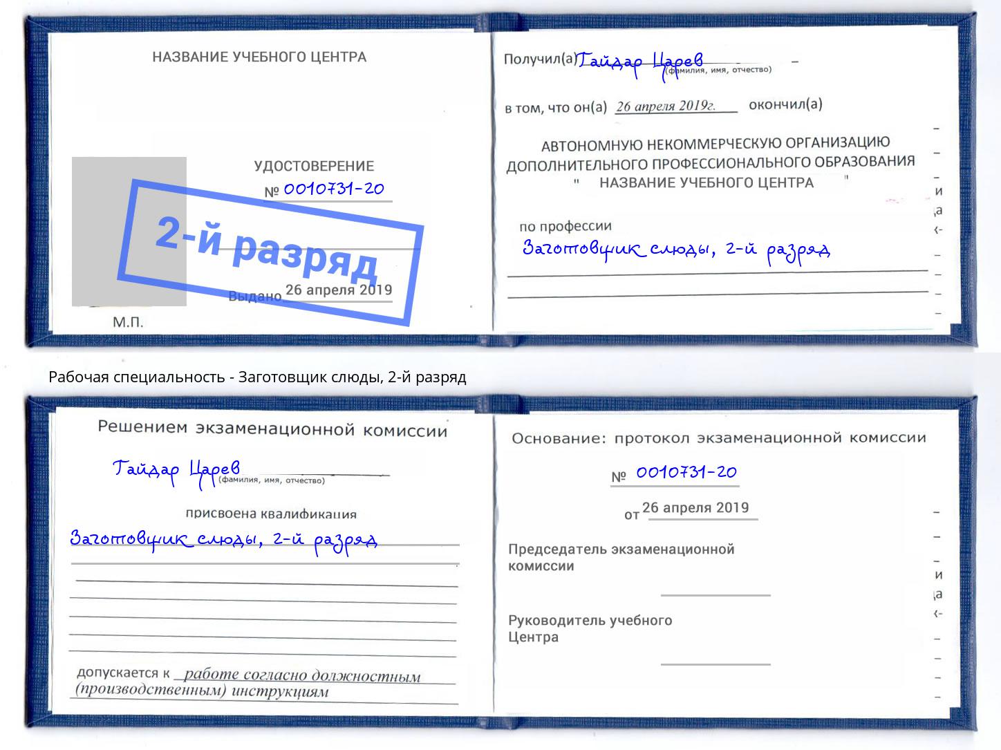 корочка 2-й разряд Заготовщик слюды Серов