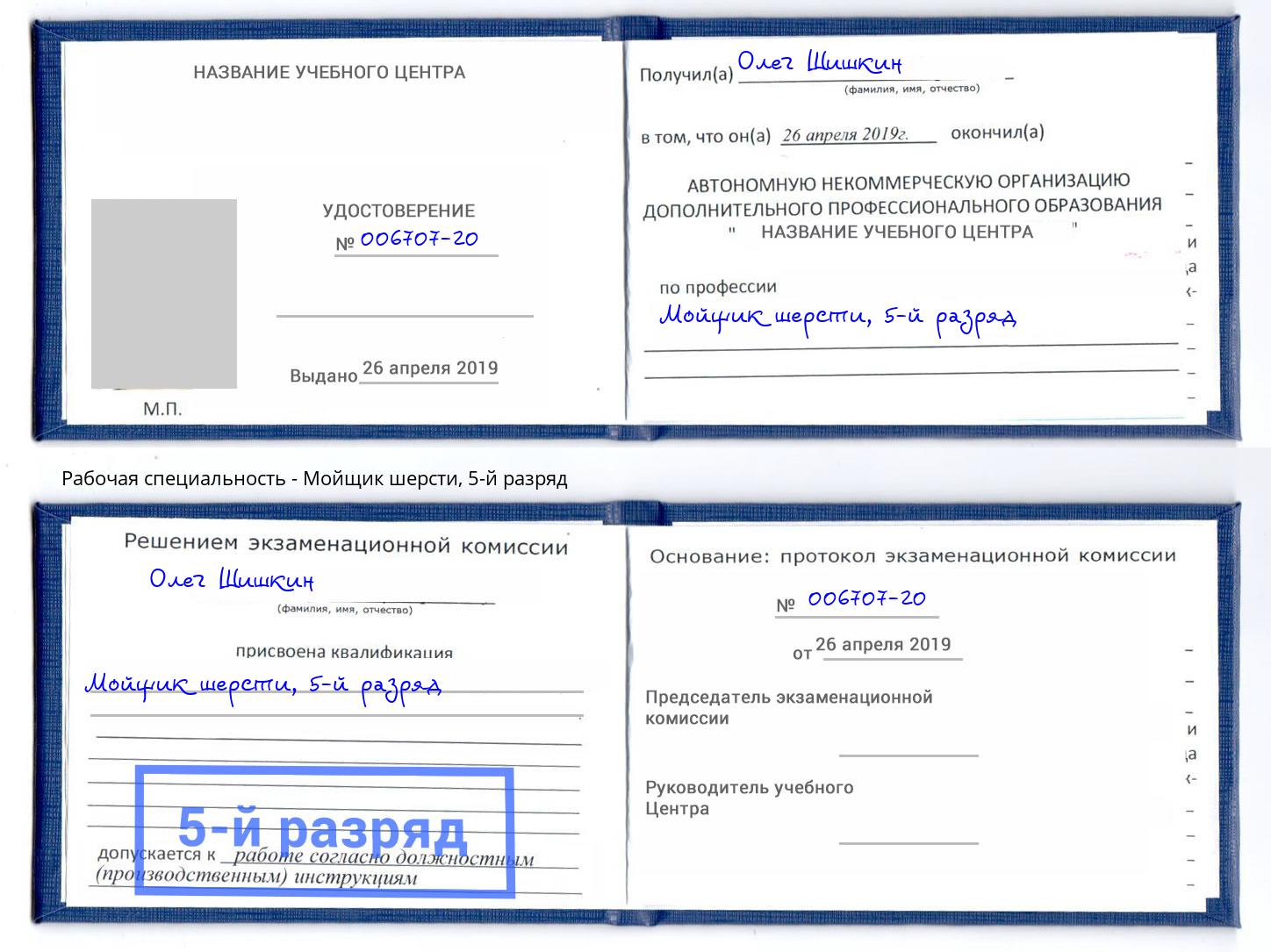 корочка 5-й разряд Мойщик шерсти Серов