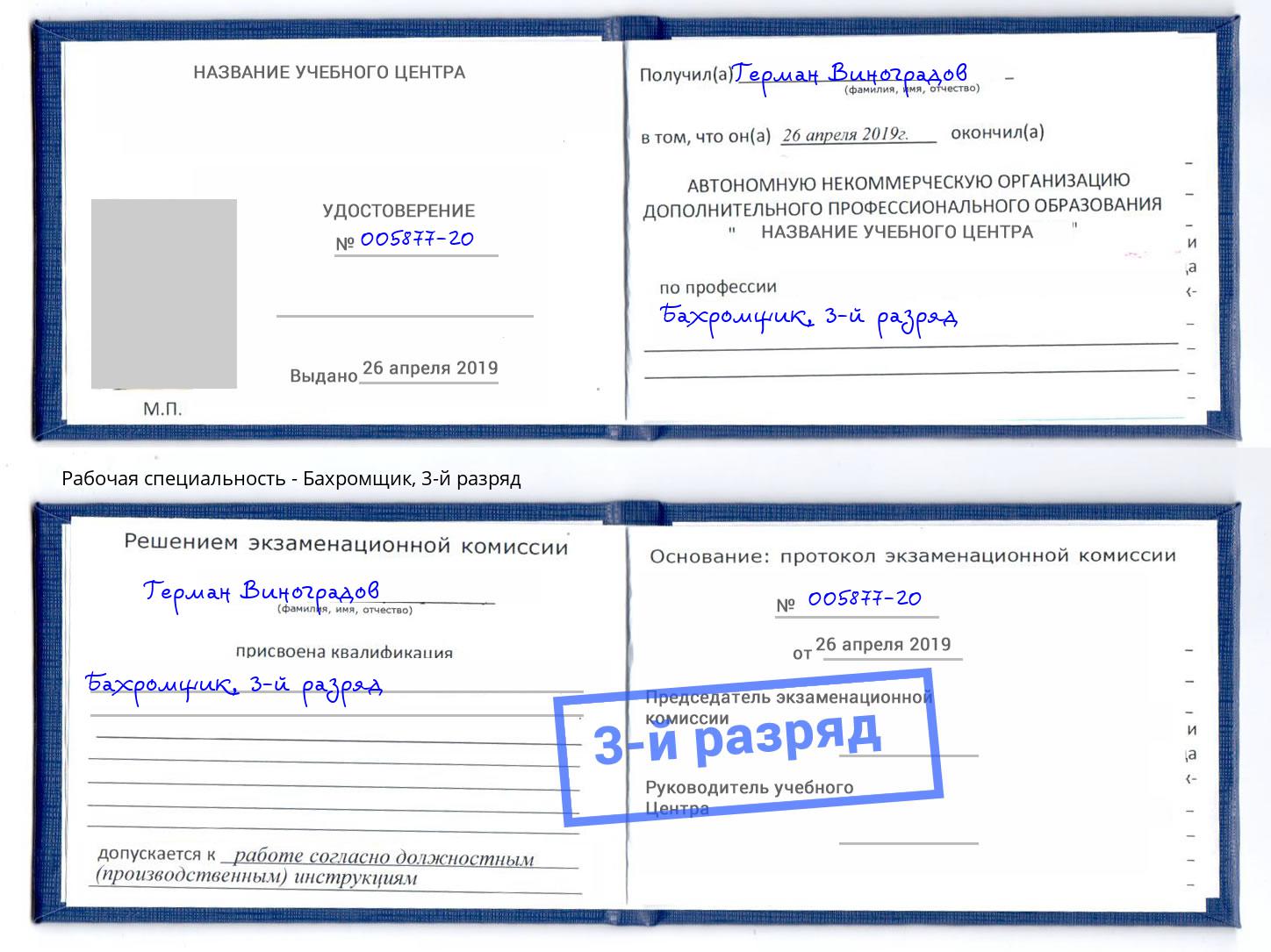 корочка 3-й разряд Бахромщик Серов