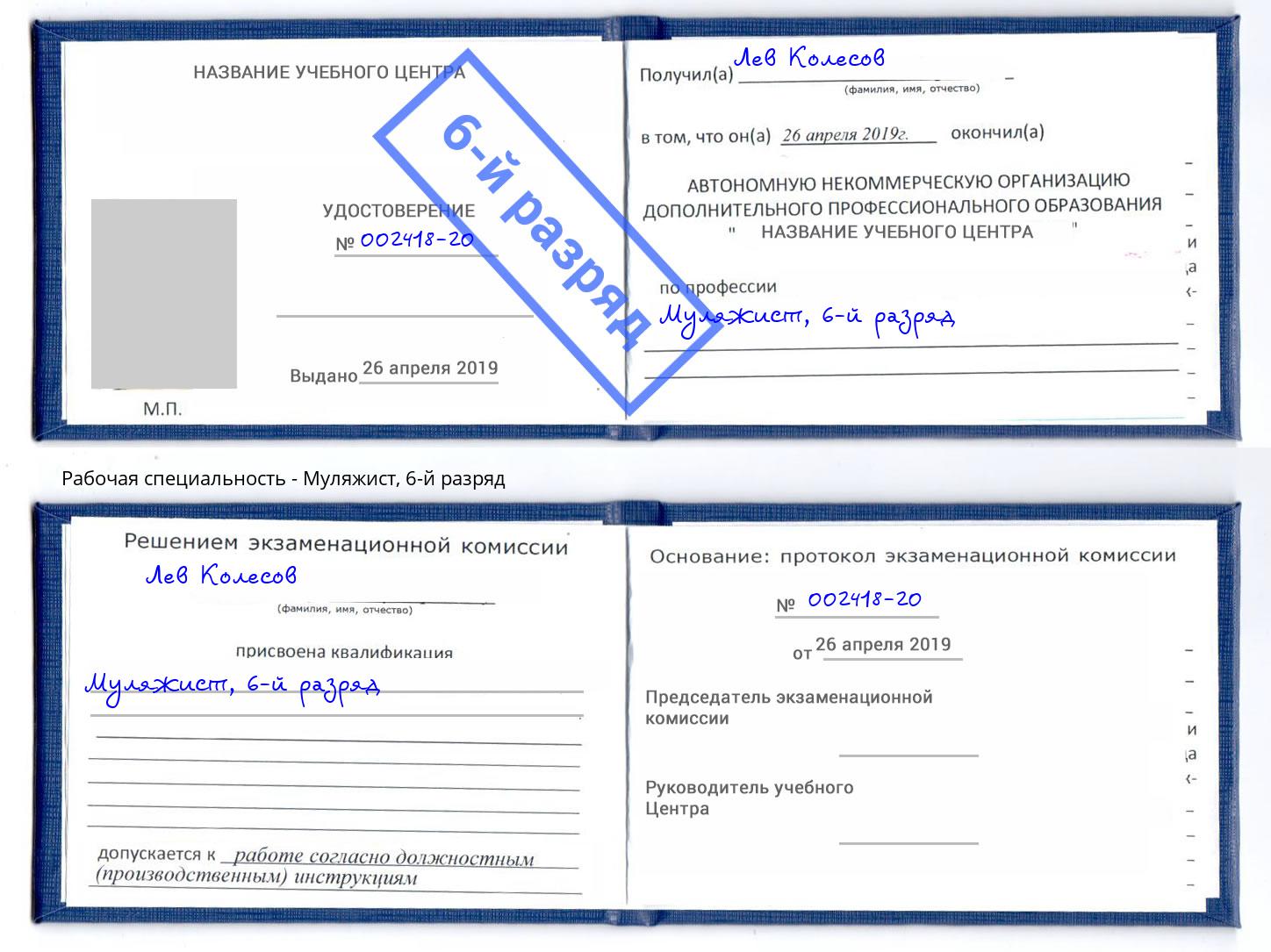 корочка 6-й разряд Муляжист Серов