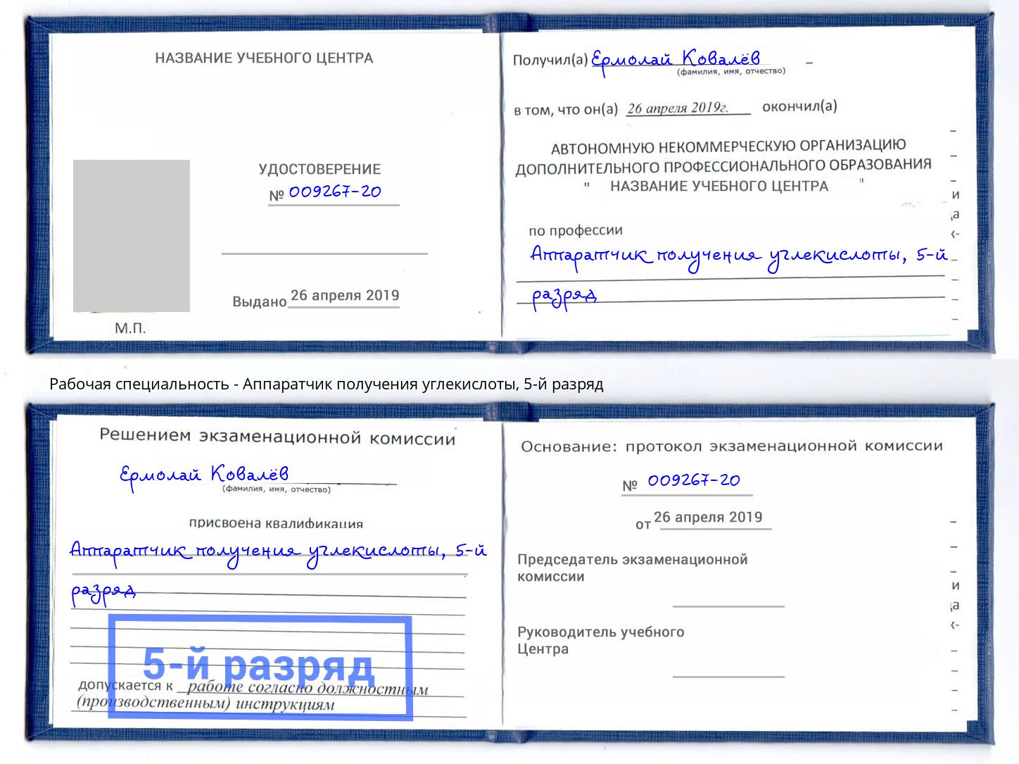 корочка 5-й разряд Аппаратчик получения углекислоты Серов