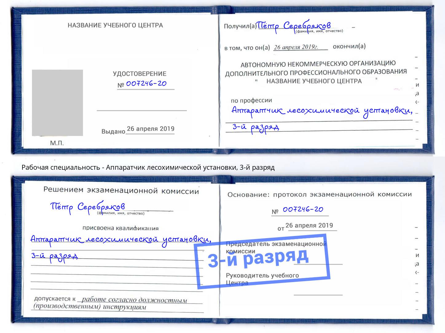 корочка 3-й разряд Аппаратчик лесохимической установки Серов